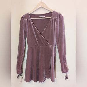 XS Urban Outfitters Dusty Pink Velvet Romper with skirt covering